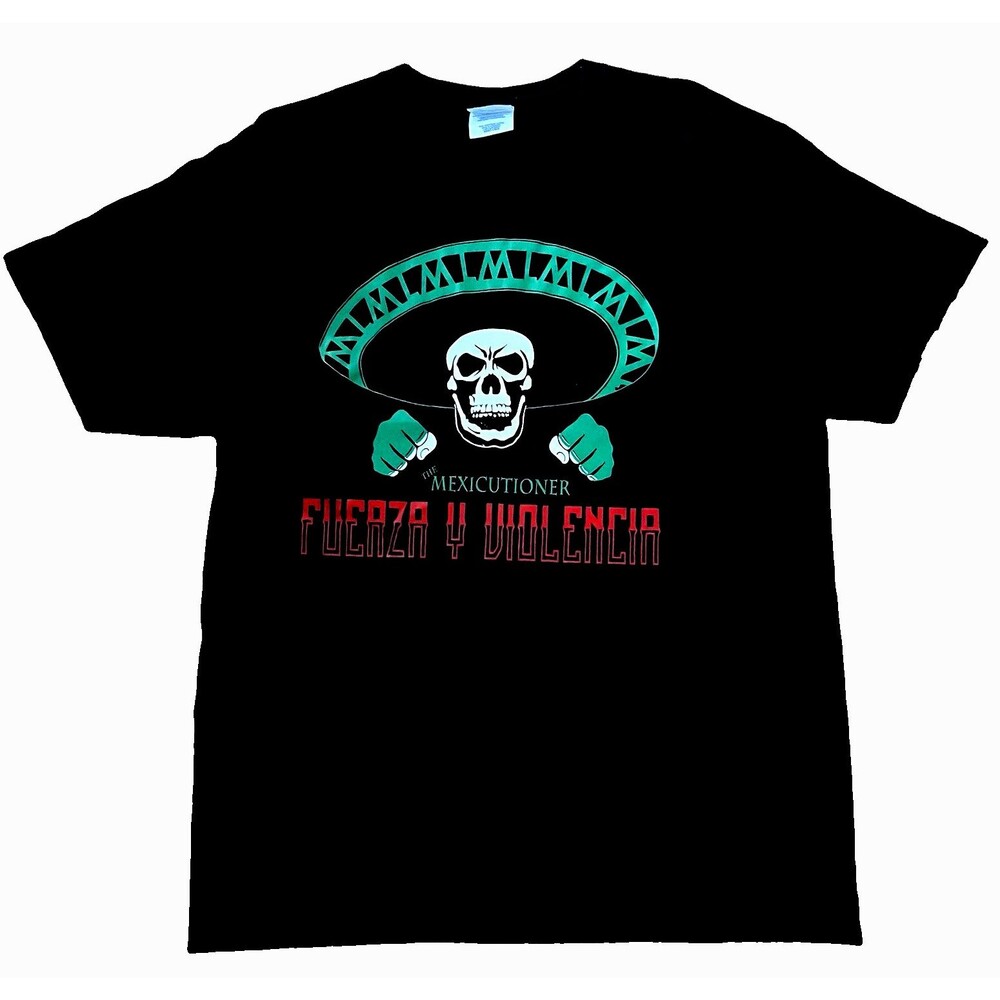 Port and Company Black Graphic T-Shirt L Mexicutioner Fuerza Y Violencia Skull